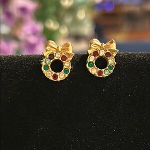 Elegant Gold Bow Earrings with Multicolor Gems